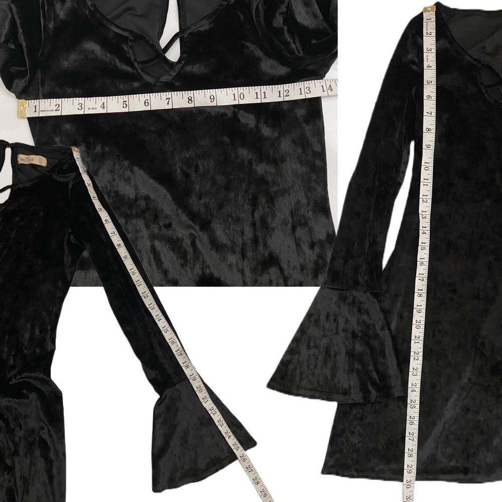 Hollister Black Velvet Bell Long Sleeves Mini Dress Y2K Whimsigoth Dark Romantic - Picture 8 of 8